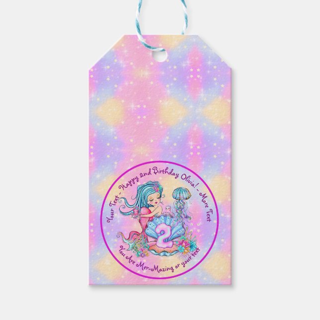 Sjöjungfru 2:a födelsedag Ändra text anpassa Presentetikett (Framsidan)