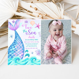 Sjöjungfru 2:a födelsedag två: Sea Party Foto Inbjudningar