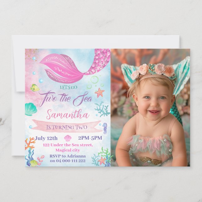 Sjöjungfru 2:a foto Birthday Girl under Sea Inbjudningar (Framsida)