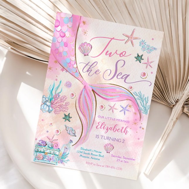 Sjöjungfru 2-års födelsedagsinbjudan inbjudningar (Skapare uppladdad)