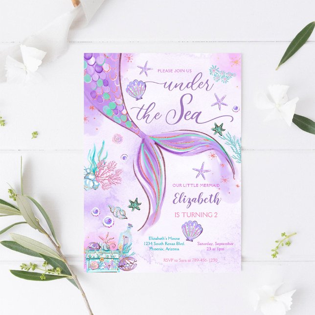 Sjöjungfru 2-års födelsedagsinbjudan inbjudningar (Skapare uppladdad)