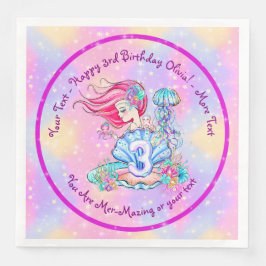 Sjöjungfru 3:e födelsedag Ändra text anpassa Pappersservett