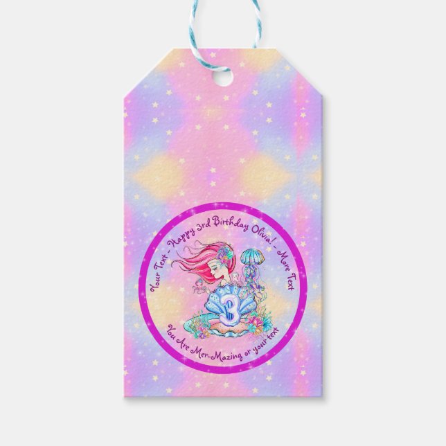 Sjöjungfru 3:e födelsedag Ändra text anpassa Presentetikett (Framsidan)