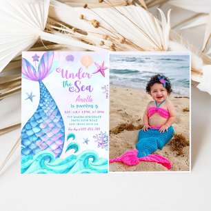 Sjöjungfru 3:e födelsedag under Sea Party Foto Inbjudningar