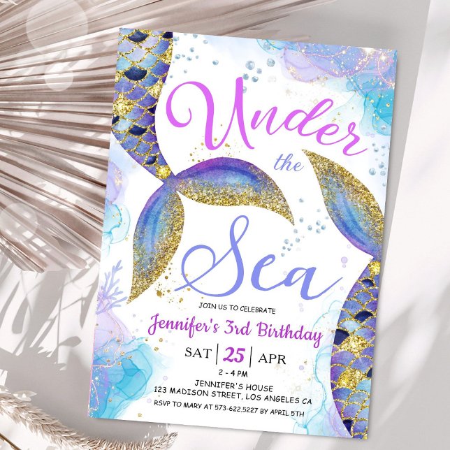 Sjöjungfru 3:e födelsedagen Rosa Guld under  Inbjudningar (Skapare uppladdad)