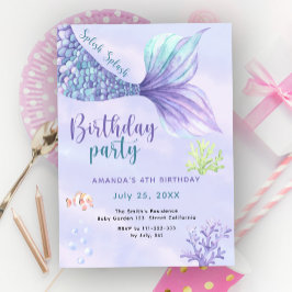 Sjöjungfru 4e födelsedagen Party under havets Sjöj Inbjudningar