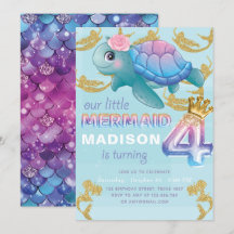 Sjöjungfru 4e födelsedagen Rosa Blue Guld Glitter