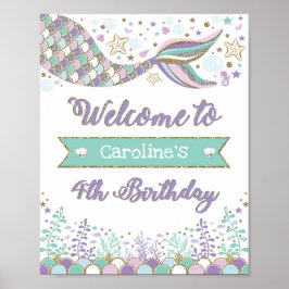Sjöjungfru 4e födelsedagen välkomstskylt under hav poster