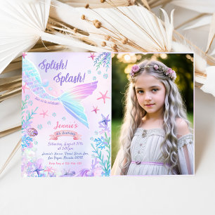 Sjöjungfru 6e födelsedag Splish Stänk Party foto Inbjudningar