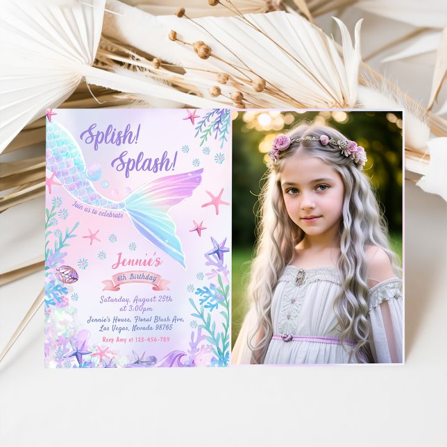 Sjöjungfru 6e födelsedag Splish Stänk Party foto Inbjudningar (Skapare uppladdad)
