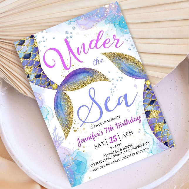 Sjöjungfru 7:e födelsedag under havet inbjudningar (Skapare uppladdad)