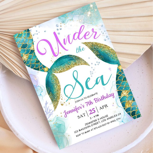 Sjöjungfru 7:e: Lila av dagskalv under havet Inbjudningar (Skapare uppladdad)