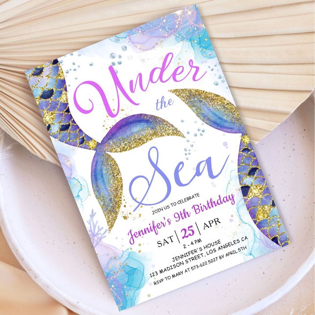Sjöjungfru 9:e födelsedag under havet inbjudningar (Skapare uppladdad)