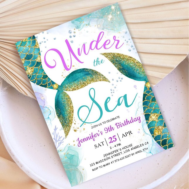 Sjöjungfru 9:e födelsedagskalender Lila under have Inbjudningar (Skapare uppladdad)