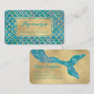 Sjöjungfru Affärskort Teal och Guld Sequin Visitkort
