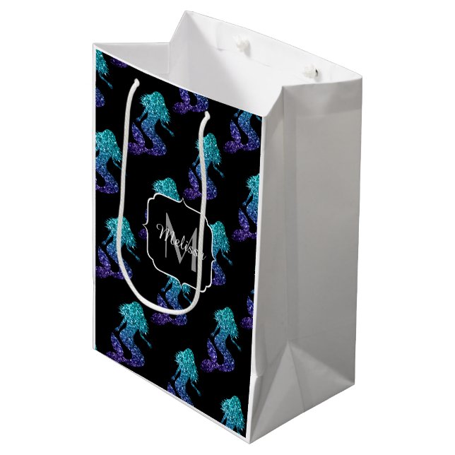Sjöjungfru akvablå ombre Glitter mönster Monogram (Framsidan Vinklad)