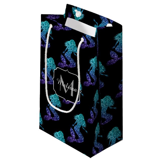 Sjöjungfru akvablå ombre Glitter mönster Monogram (Framsidan Vinklad)