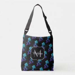 Sjöjungfru akvablå ombre Glitter mönster Monogram Axelväska