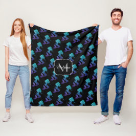 Sjöjungfru akvablå ombré Glitter Mönster Monogram Fleecefilt