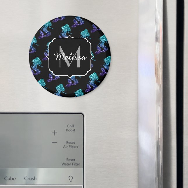 Sjöjungfru akvablå ombre Glitter mönster Monogram Magnet (In Situ (Fridge))