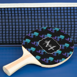 Sjöjungfru akvablå ombre Glitter mönster Monogram Pingisracket