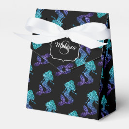 Sjöjungfru akvablå ombré Glitter Mönster Monogram Presentaskar