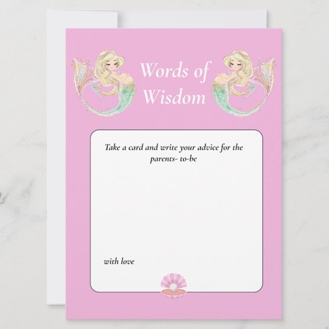 Sjöjungfru akvarell Baby Shower. Visdom Rosa Inbjudningar (Framsida)