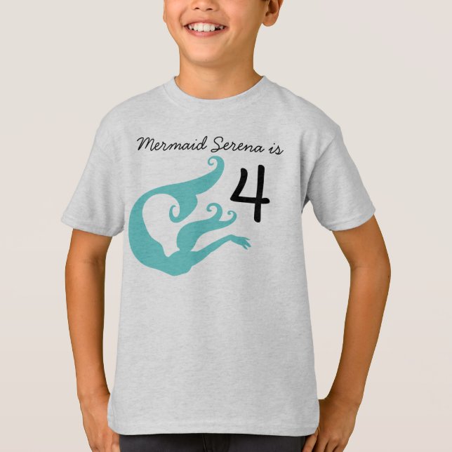 Sjöjungfru Anpassade 4e födelsedagen Tshirt Tee Shirt (Framsida)