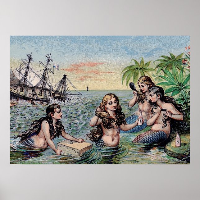 Sjöjungfru Antik Magi Marin Ocean Poster (Framsidan)