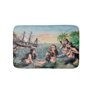Sjöjungfru Antique Magic Nautical Ocean Badrumsmatta