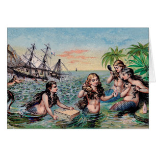 Sjöjungfru Antique Magic Nautical Ocean Hälsningskort