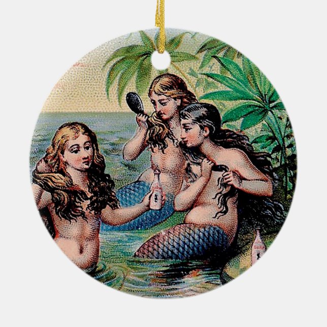 Sjöjungfru Antique Magic Nautical Ocean Julgransprydnad Keramik (Baksidan)