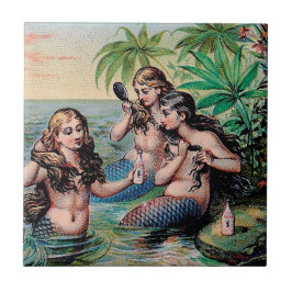Sjöjungfru Antique Magic Nautical Ocean Kakelplatta