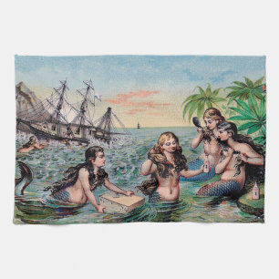 Sjöjungfru Antique Magic Nautical Ocean Kökshandduk