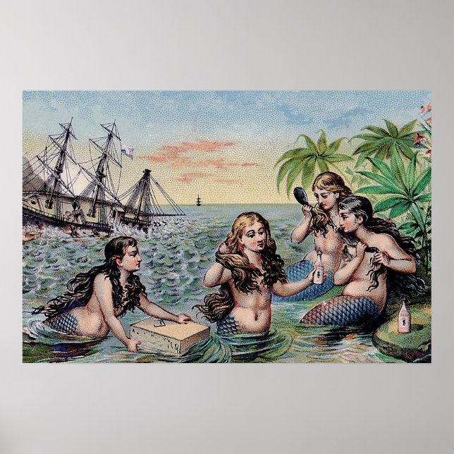 Sjöjungfru Antique Magic Nautical Ocean Poster (Framsidan)