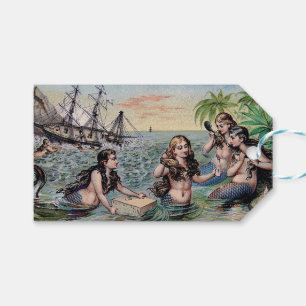 Sjöjungfru Antique Magic Nautical Ocean Presentetikett