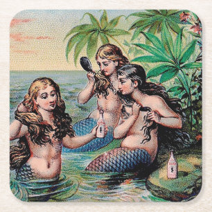 Sjöjungfru Antique Magic Nautical Ocean Underlägg Papper Kvadrat