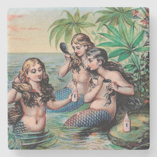 Sjöjungfru Antique Magic Nautical Ocean Underlägg Sten