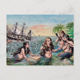 Sjöjungfru Antique Magic Nautical Ocean Vykort