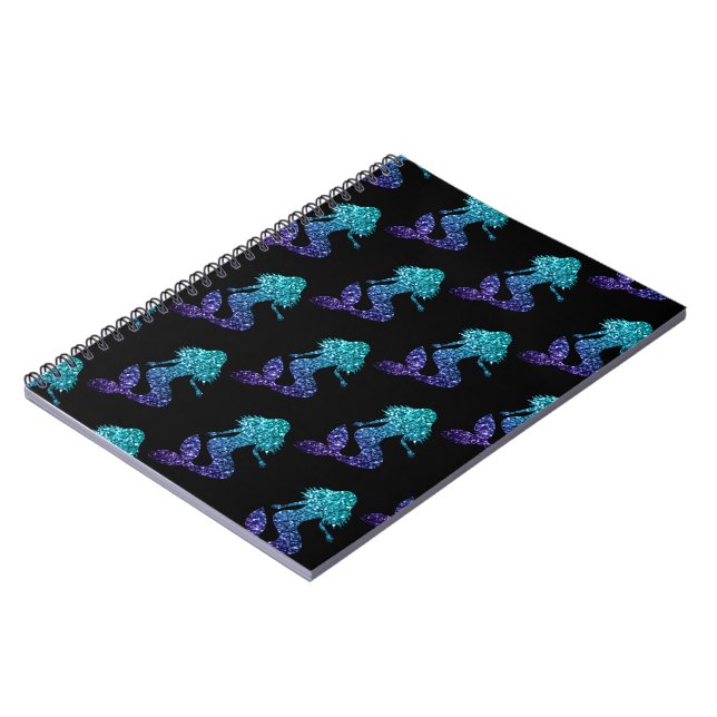 Sjöjungfru aqua blue ombre Sparkles mönster black Anteckningsbok (Vänstra Sidan)