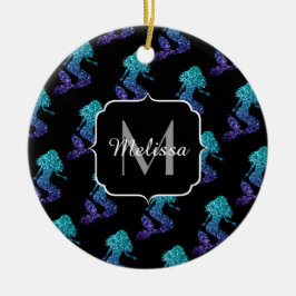 Sjöjungfru aqua blue ombre Sparkles mönster Monogr Julgransprydnad Keramik