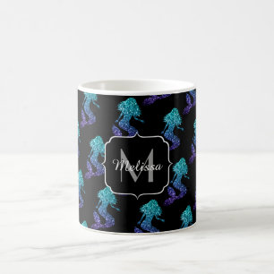 Sjöjungfru aqua blue ombre Sparkles mönster Monogr Kaffemugg