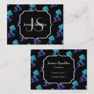 Sjöjungfru aqua blue ombre Sparkles mönster Monogr Visitkort