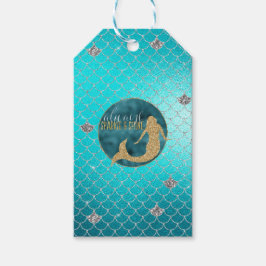 Sjöjungfru Aqua Guld Silver Gnistra Glitter Presentetikett