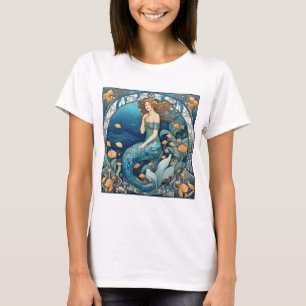 Sjöjungfru Art nouveau Aqua Blue Turcos Art Deco T Shirt