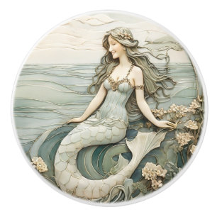 Sjöjungfru Art nouveau Faux Relief Mint L Ocean Se Knopp