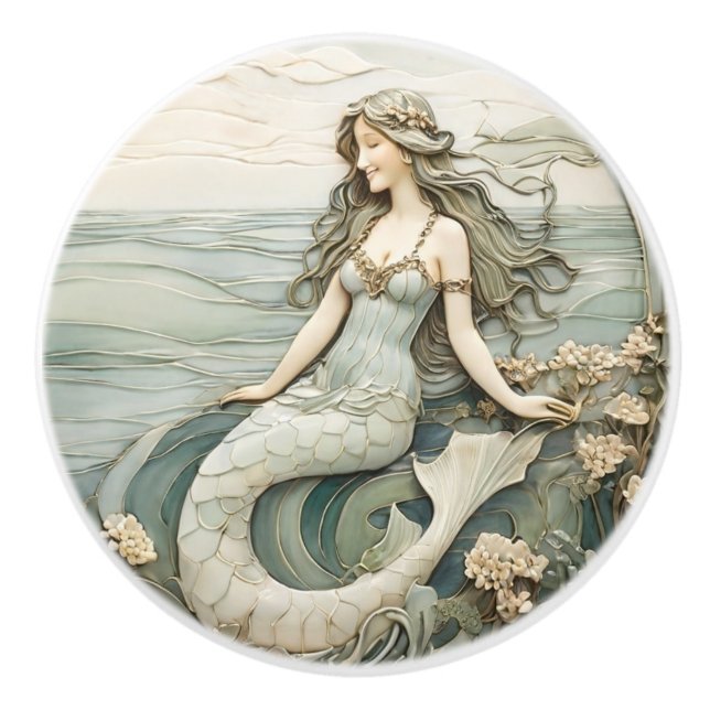 Sjöjungfru Art nouveau Faux Relief Mint L Ocean Se Knopp (Framsidan)