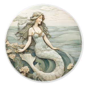 Sjöjungfru Art nouveau Faux Relief Mint R Ocean Se Knopp