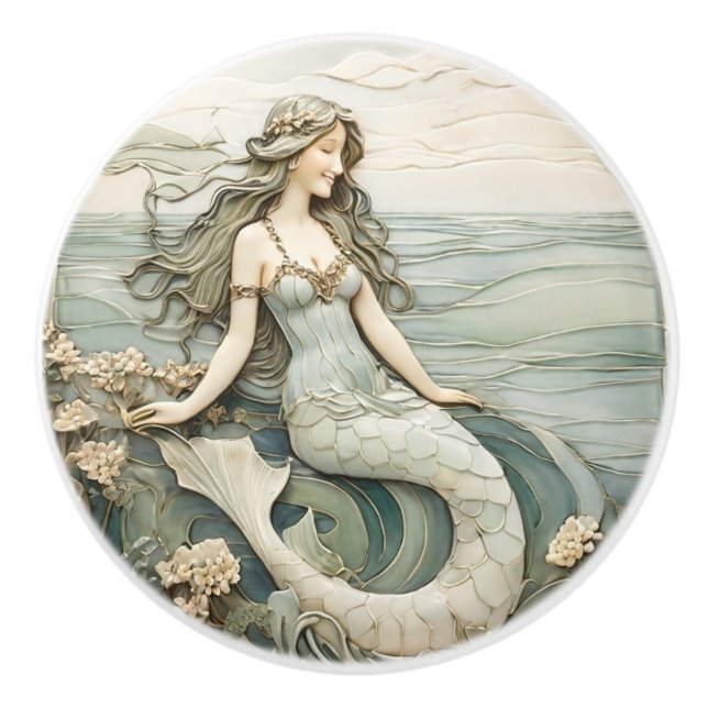 Sjöjungfru Art nouveau Faux Relief Mint R Ocean Se Knopp (Framsidan)