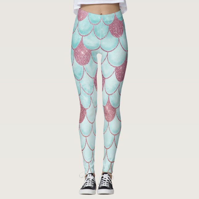 Sjöjungfru av  Glitter i Girly Teal Rosa Leggings (Framsida)